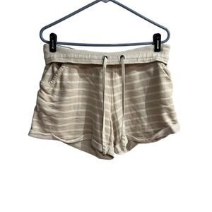 Mossimo Supply Co Tan Stripe Cotton Lounge Shorts Womens Large Drawstring Pocket